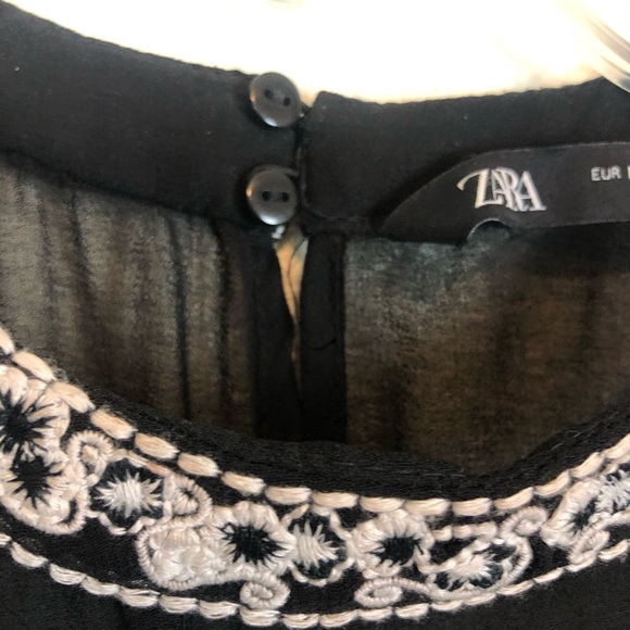 ZARA Embroidered Sheer Black Mini Dress Women’s Babydoll Style Size Medium - Picture 7 of 11